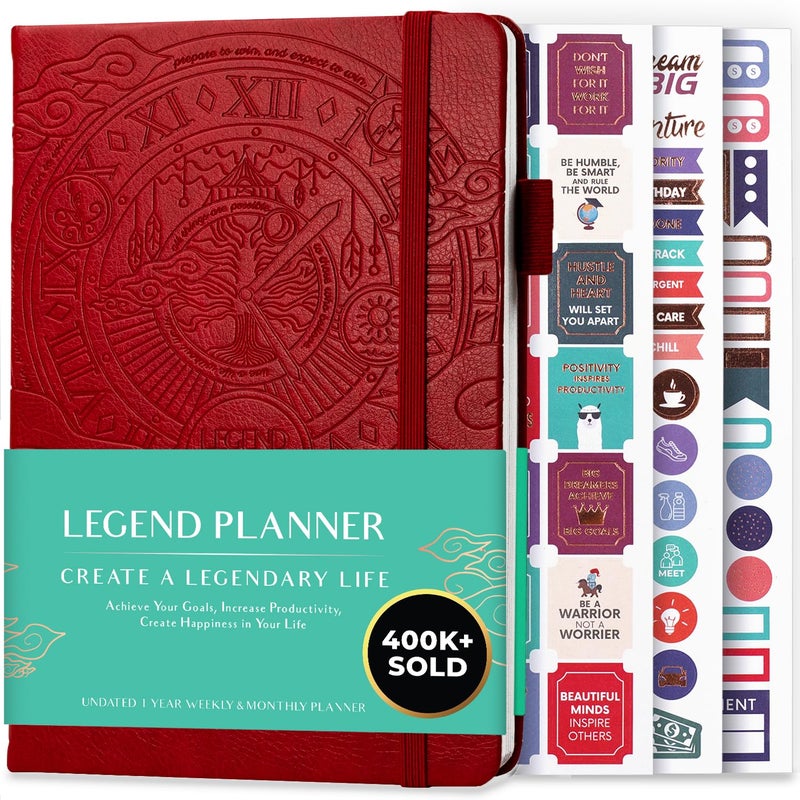 Legend Planner â€“ Weekly & Monthly Life Planner to Hit Your Goals & Live Happier. Organizer Notebook & Productivity Journal. A5 (Red) - Image 1